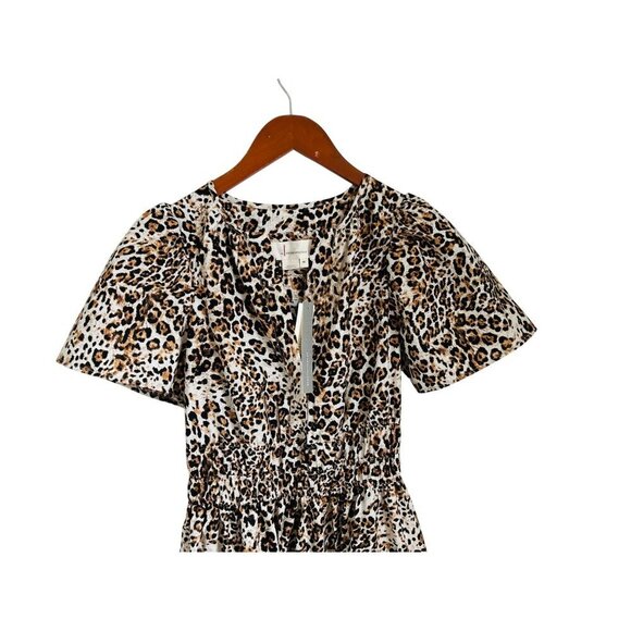 Anthropologie Somerset collection Maxi Dress Leopard Print Short Sleeves & Smock - Picture 4 of 10